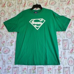 Vintage Y2K Superman‎ T-Shirt Men's Size Large Green Cotton Logo